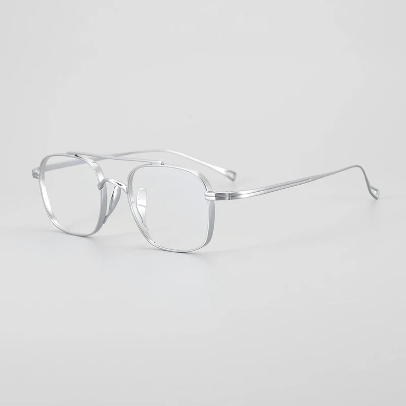 Gatenac Unisex Full Rim Square Double Bridge Titanium Eyeglasses G1475 Full Rim Gatenac Silver  