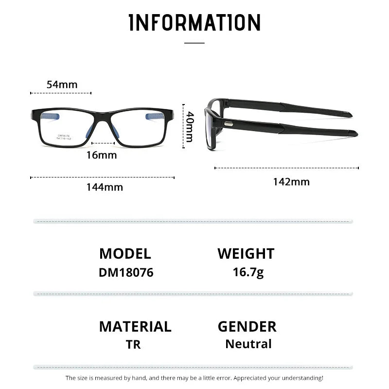 Gmei Men's Full Rim Square Tr 90 Titanium Eyeglasses 818076 Full Rim Gmei Optical