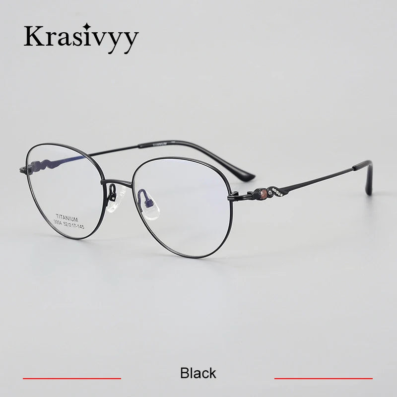 Krasivyy Women's Full Rim Oval Round Titanium Eyeglasses 443004 Full Rim Krasivyy Black  