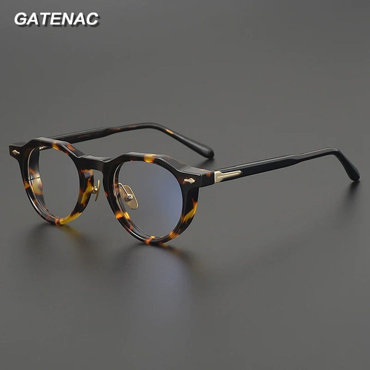 Gatenac Unisex Full Rim Flat Top Round Thick Acetate Eyeglasses Gx2261