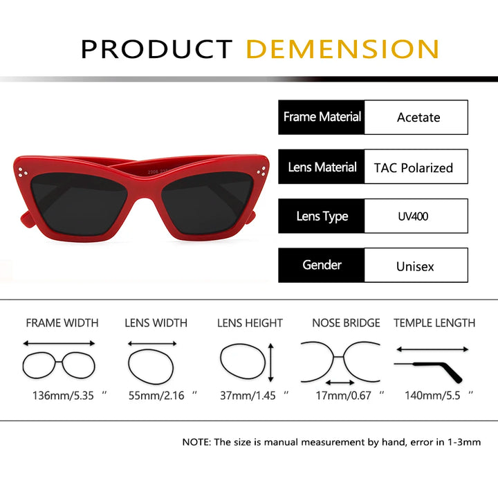 Esnbie Women's Full Rim Polygon Cat Eye Acetate Sunglasses 230201