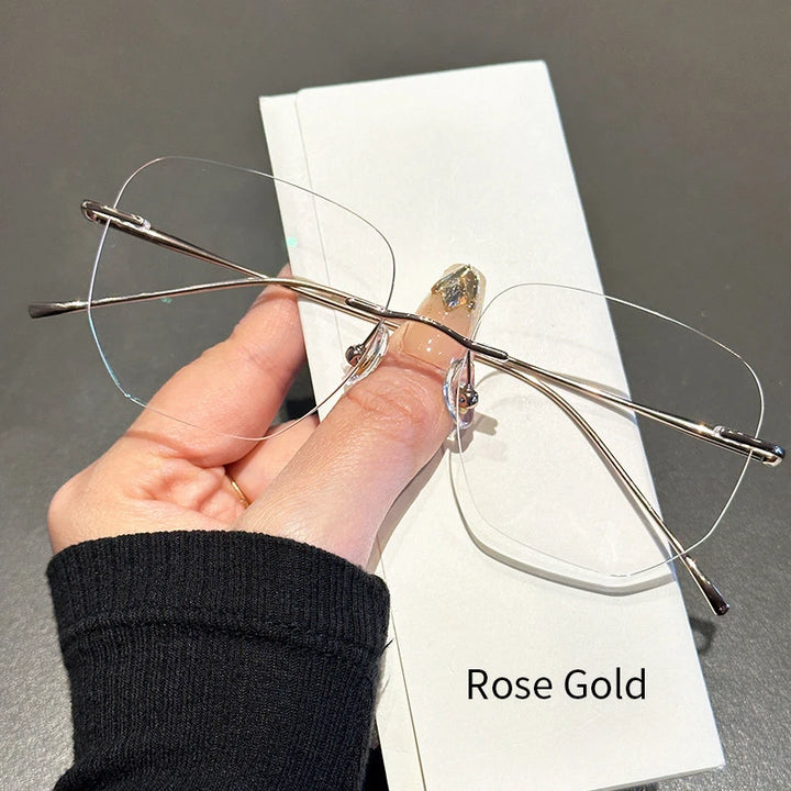 KatKani Unisex Rimless Square Titanium Eyeglasses F8925 Semi Rim KatKani Eyeglasses Rose Gold  