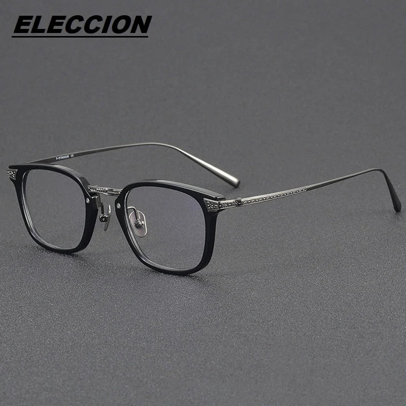 Eleccion Men's Full Rim Square Acetate Titanium Eyeglasses 124423 Full Rim Eleccion Black CHINA