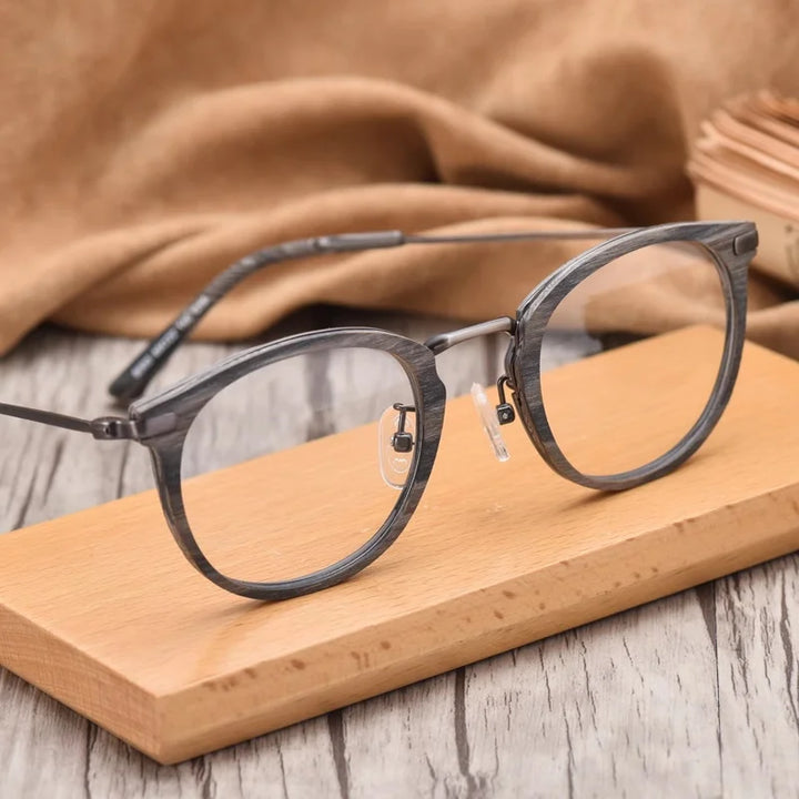 Hdcrafter Women's Full Rim Round Wood Titanium Eyeglasses 98093