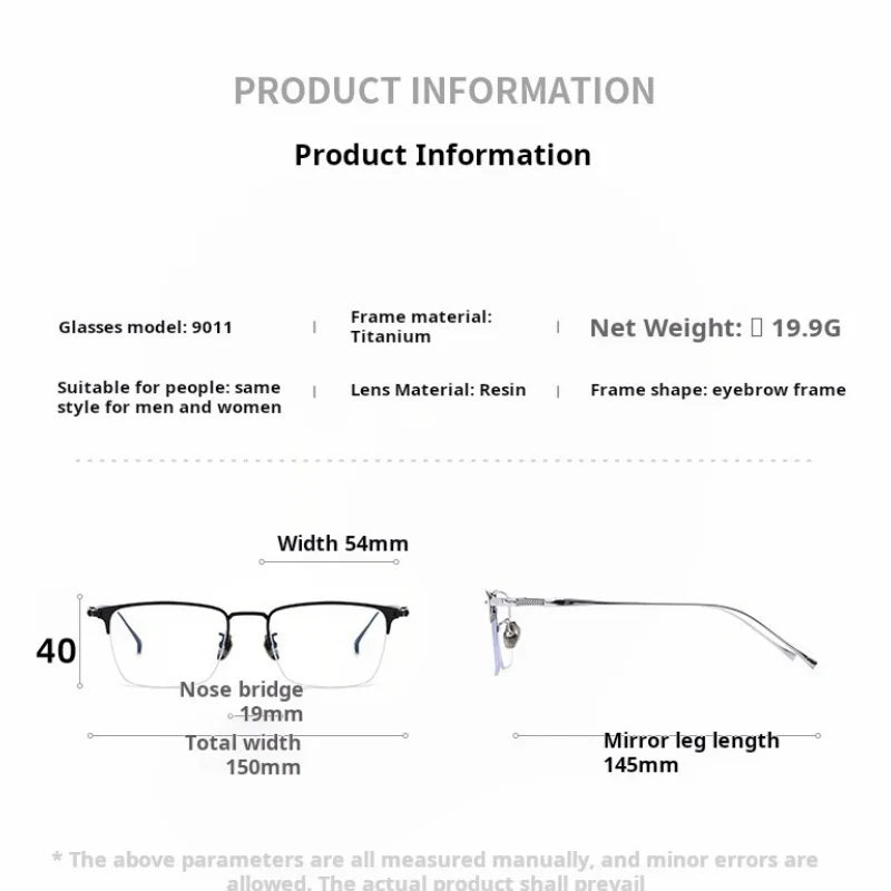 Momoja Unisex Semi Rim Big Brow Line Square Titanium Eyeglasses 729011