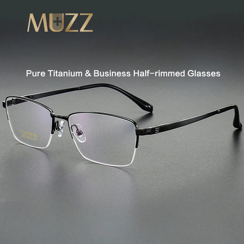 Muzz Men's Semi Rim Big Brow Line Square Titanium Eyeglasses 82912