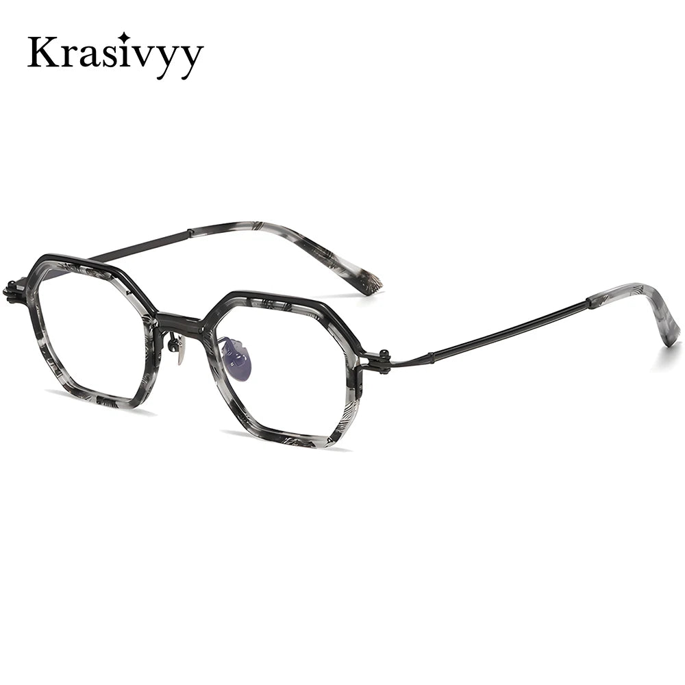 Krasivyy Unisex Full Rim Hexagon Titanium Acetate Eyeglasses 315871