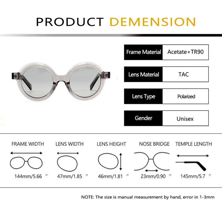 Esnbie Unisex Full Rim Round Acetate Tr 90 Sunglasses 230641