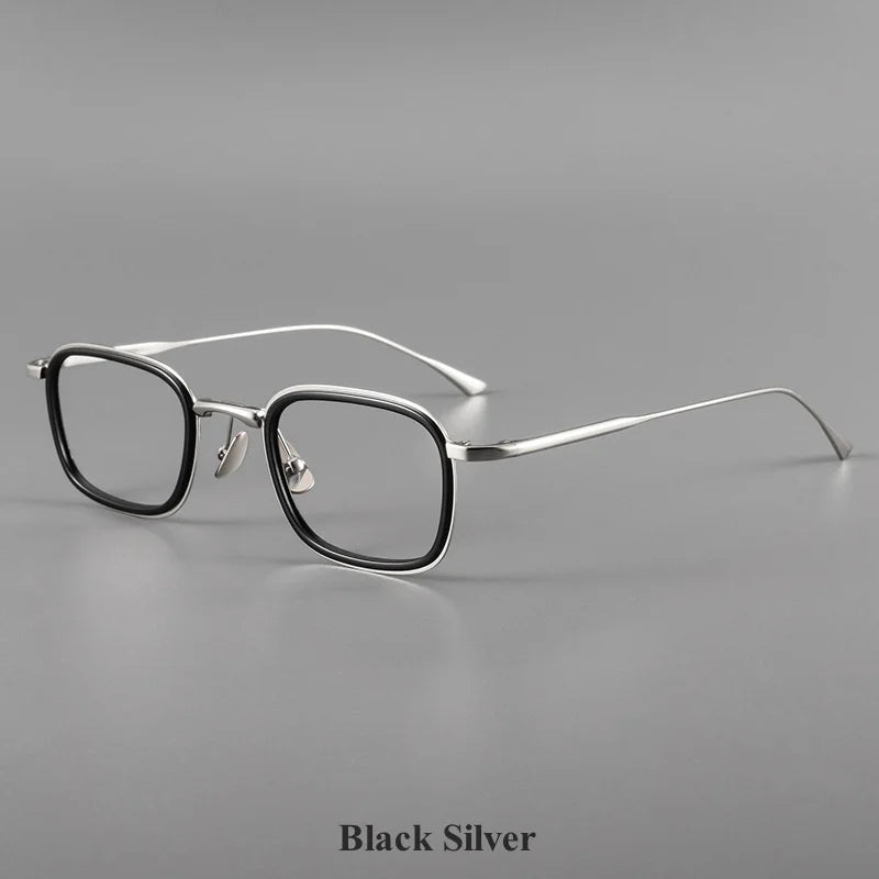 KatKani Mens Full Rim Square Titanium Eyeglasses 19052 Full Rim KatKani Eyeglasses Black Silver  