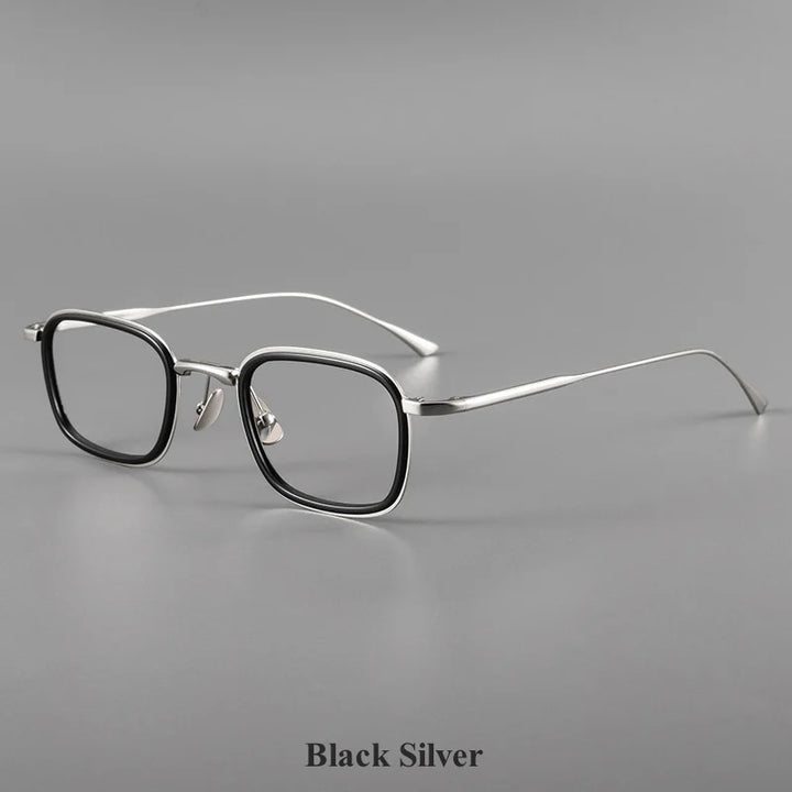 KatKani Mens Full Rim Square Titanium Eyeglasses 19052 Full Rim KatKani Eyeglasses Black Silver  