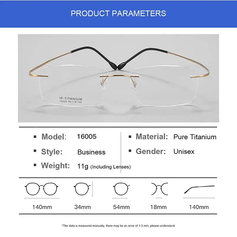Gmei 160029 Unisex Rimless Square Hingeless Titanium Frames FuzWeb