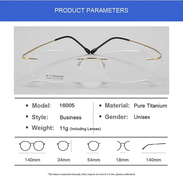 Gmei 160029 Unisex Rimless Square Hingeless Titanium Frames FuzWeb