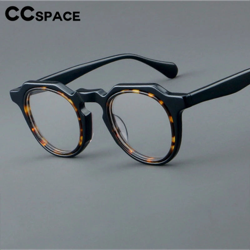 CCspace Unisex Full Rim Flat Top Round Acetate Eyeglasses 301249 Full Rim CCSpace   