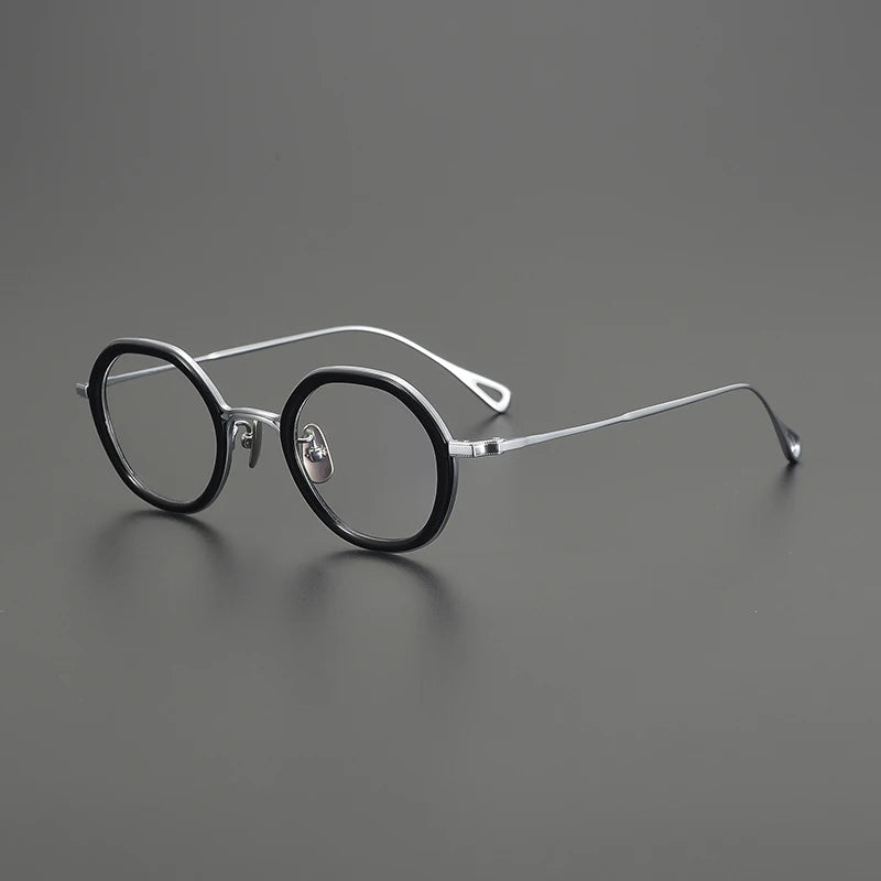 Gatenac Women's Full Rim Flat Top Round Acetate Titanium Eyeglasses G1584