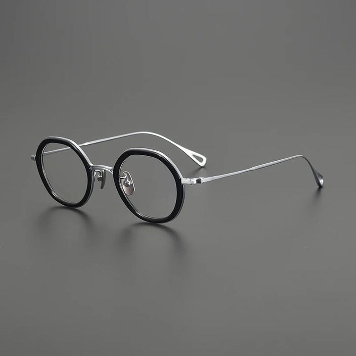Gatenac Women's Full Rim Flat Top Round Acetate Titanium Eyeglasses G1584