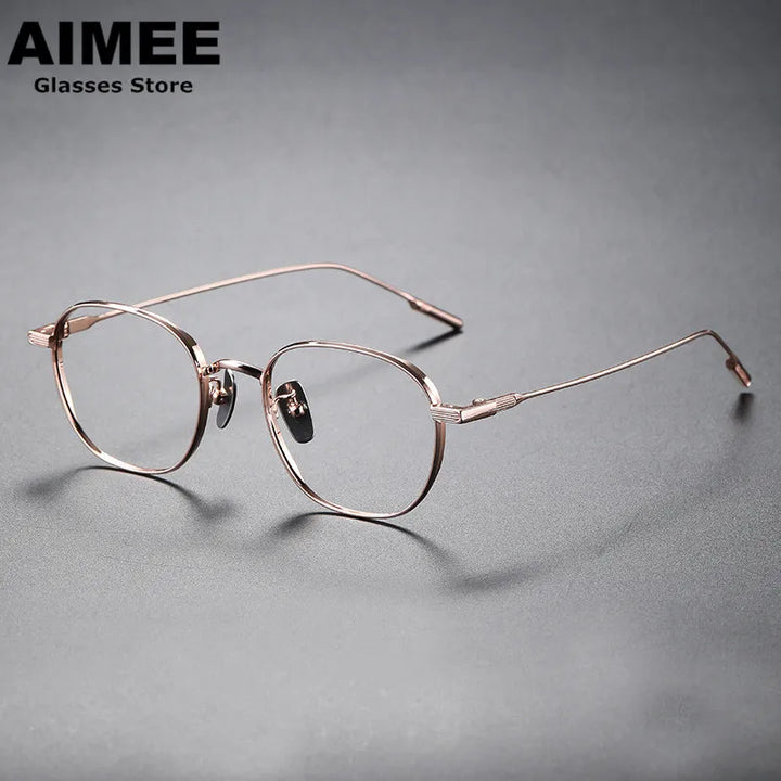 Aimee Women's Full Rim Polygon Square Titanium Eyeglasses 49808 Full Rim Aimee Rose-Golden