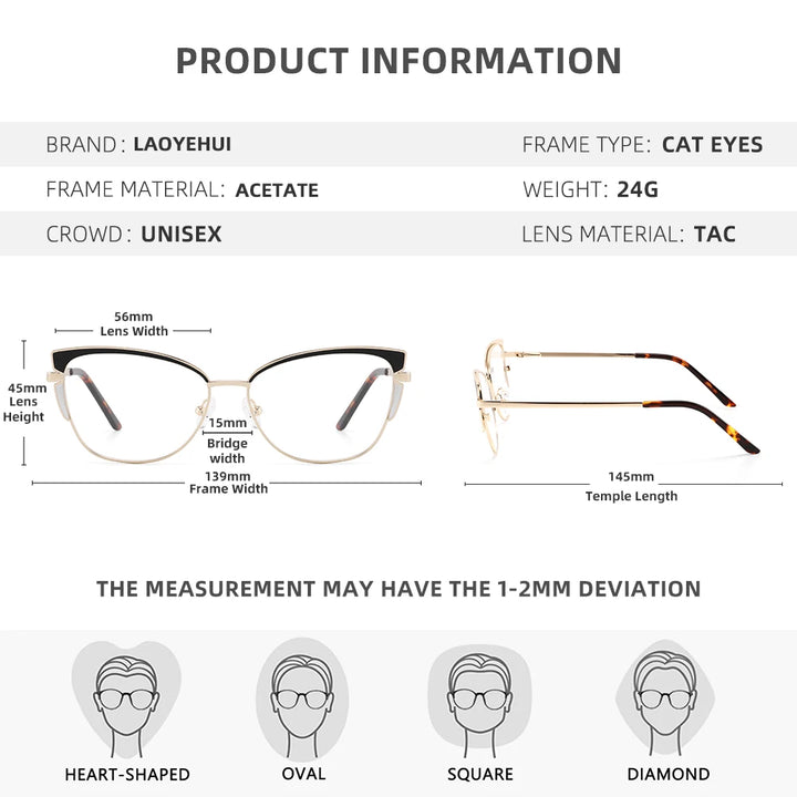 Laoyehui Women's Full Rim Square Cat Eye Alloy Reading Glasses 948780 Reading Glasses Laoyehui