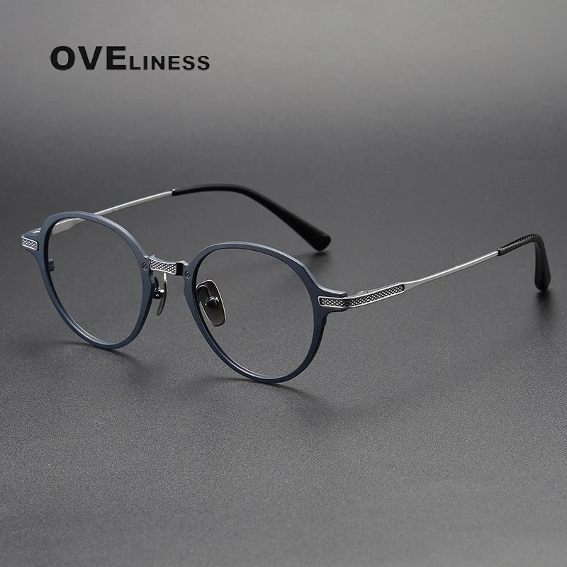 Oveliness Unisex Full Rim Oval Round Titanium Eyeglasses 3426 Full Rim Oveliness blue silver  