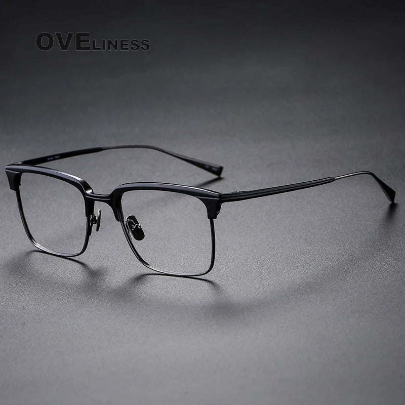 Oveliness Women's Full Rim Square Acetate Titanium Eyeglasses 3089 Full Rim Oveliness black gun  