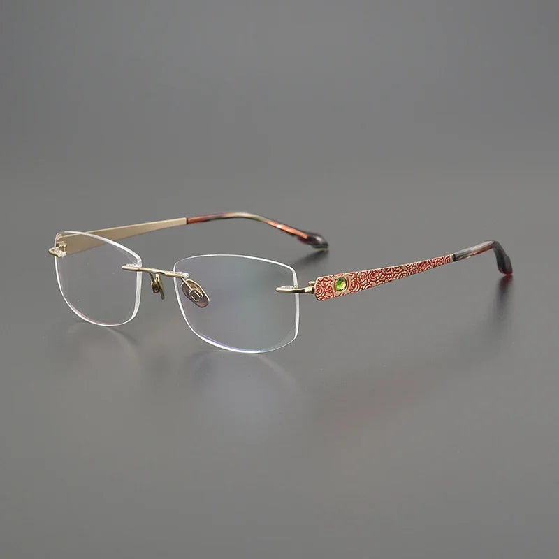 Hewei Women's Rimless Square Oval Titanium Eyeglasses 16118 Rimless Hewei C1