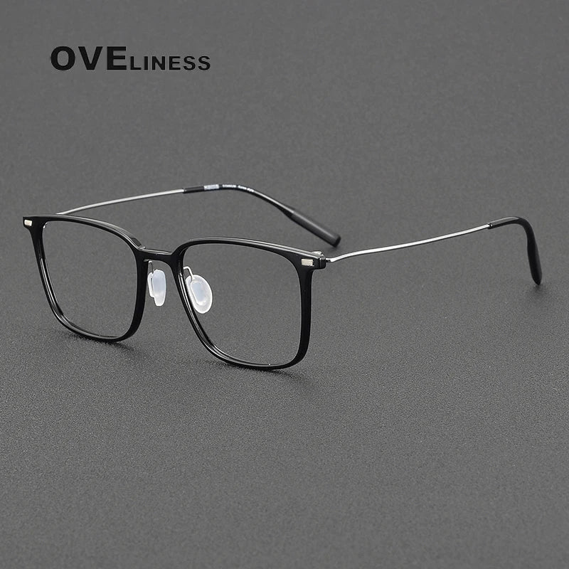 Oveliness Women's Full Rim Square Acetate Titanium Eyeglasses 8673 Full Rim Oveliness black silver  