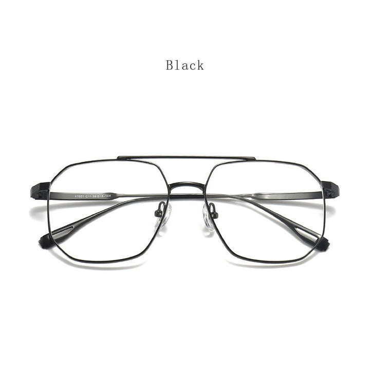 Hdcrafter Men's Full Rim Square Double Bridge Titanium Eyeglasses 47002 Full Rim Hdcrafter Eyeglasses Black  