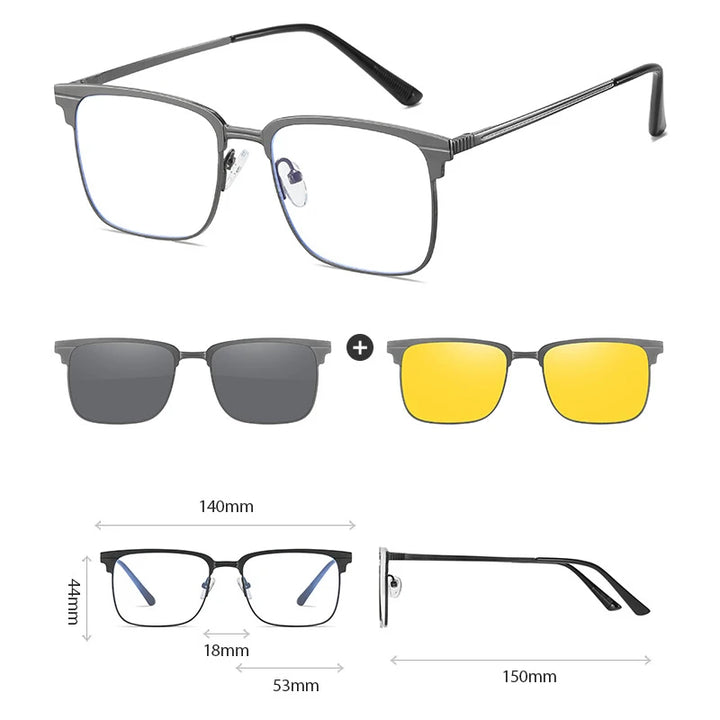 Hdcrafter Women's Full Rim Square Double Bridge Titanium Tr 90 Eyeglasses Clip On Sunglasses 414819