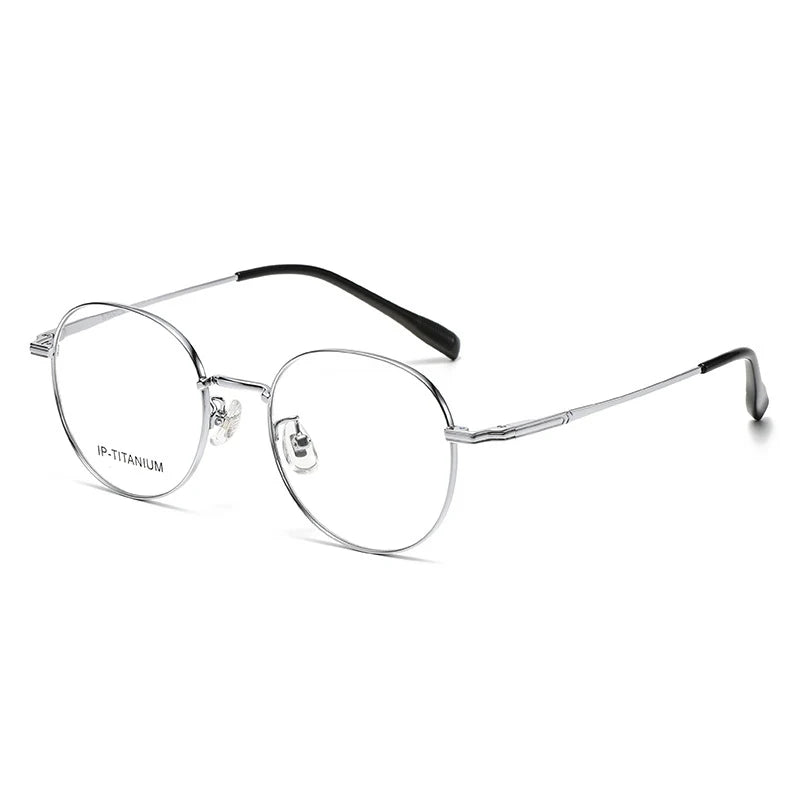 KatKani Unisex Full Rim Flat Top Round Titanium Eyeglasses 98587 Full Rim KatKani Eyeglasses   