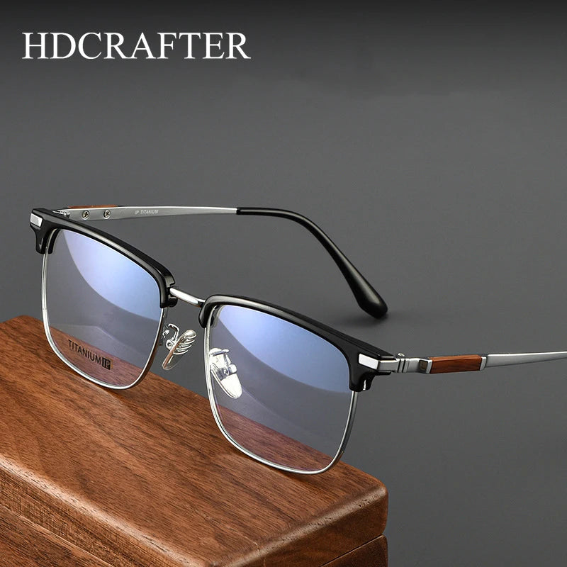Hdcrafter Men's Full Rim Square Titanium Acetate Eyeglasses 80879