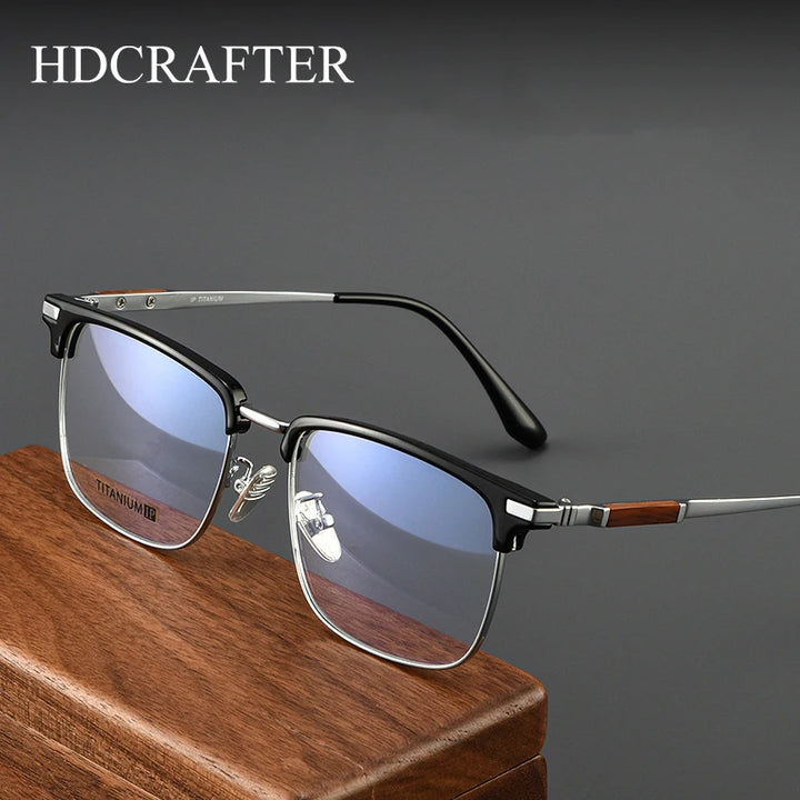 Hdcrafter Men's Full Rim Square Titanium Acetate Eyeglasses 80879