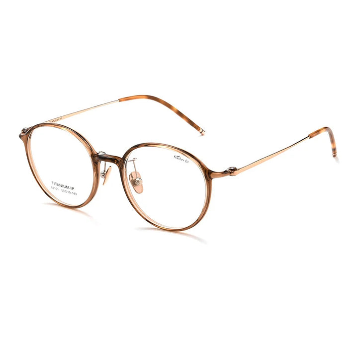 Gmei Women's Full Rim Round Titanium Acetate Eyeglasses 9101 Full Rim Gmei Optical Brown  