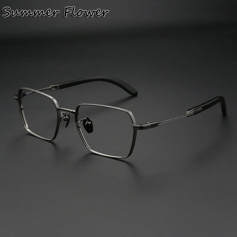 Summer Flower Unisex Full Rim Polygon Titanium Eyeglasses 82328 Full Rim Summer Flower Gun Gray