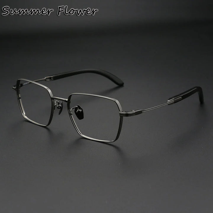 Summer Flower Unisex Full Rim Polygon Titanium Eyeglasses 82328