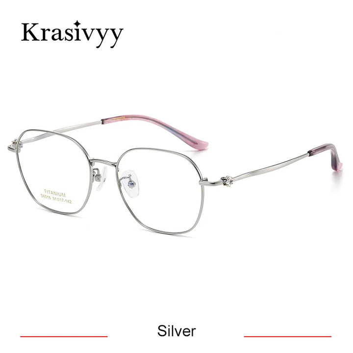 Krasivyy Women's Full Rim Flat Top Square Titanium Eyeglasses 6016 Full Rim Krasivyy Silver  