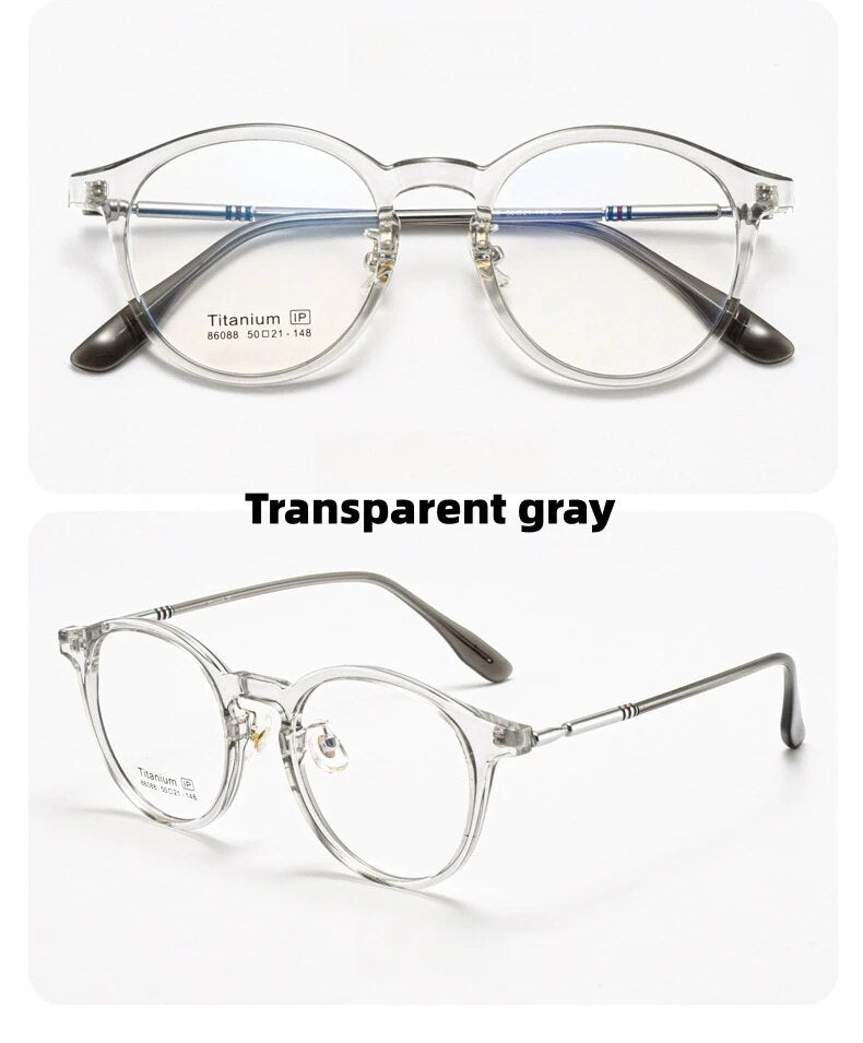 KatKani Unisex Full Rim Round Tr 90 Titanium Eyeglasses 6088 Full Rim KatKani Eyeglasses Transparent Gray  