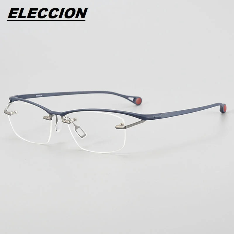 Eleccion Unisex Semi Rim Big Square Brow Line Titanium Eyeglasses 4229 Semi Rim Eleccion Gray - Blue CHINA