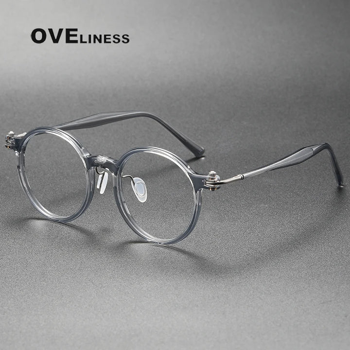 Oveliness Unisex Full Rim Round Acetate Titanium Eyeglasses 395886