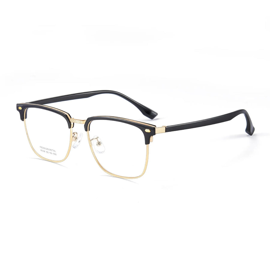 Yimaruili Men's Full Rim Square Alloy Tr 90 Eyeglasses 8038 Full Rim Yimaruili Eyeglasses Black Gold  