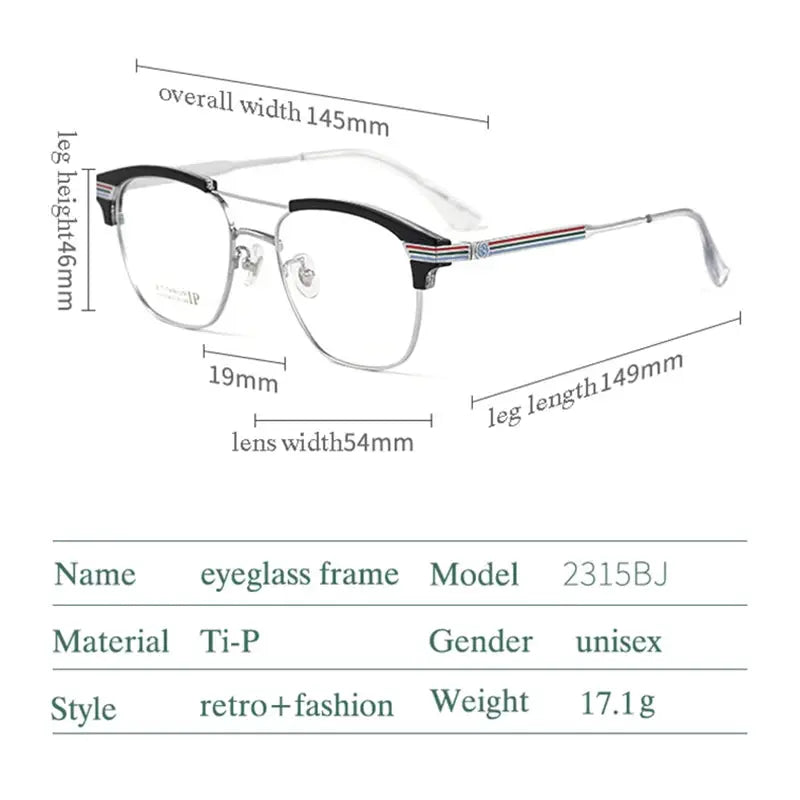 Hotochki Mens Semi Rim Double Bridge Round Titanium Frames 231500 — view 2 | Hotochki at FuzWeb