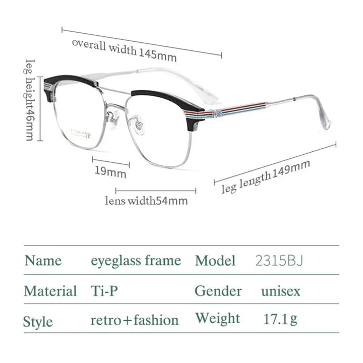 Hotochki Mens Semi Rim Double Bridge Round Titanium Frames 231500 — view 2 | Hotochki at FuzWeb