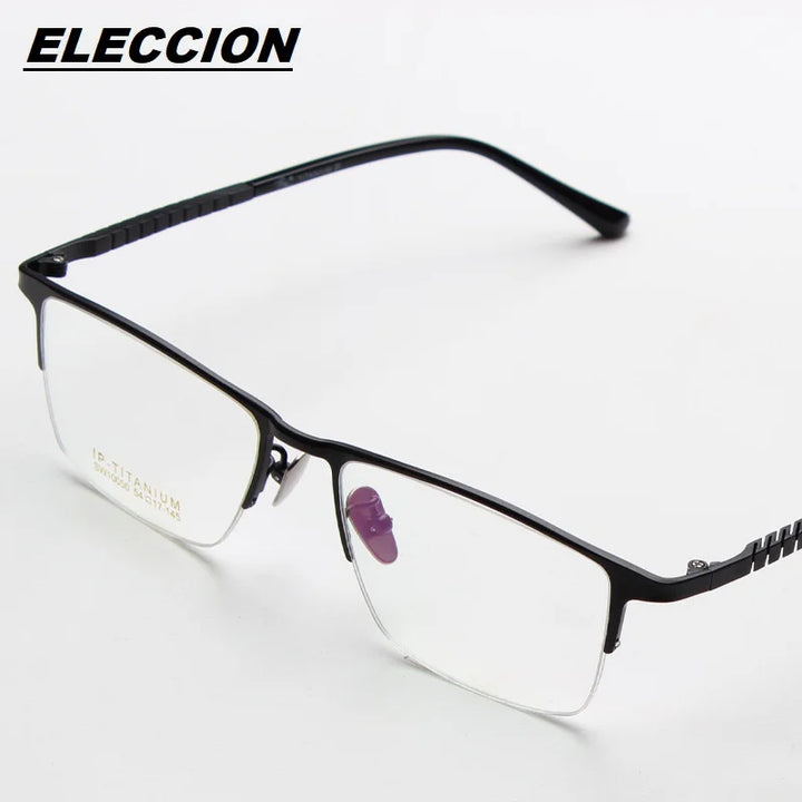 Eleccion Unisex Semi Rim Square Titanium Eyeglasses 14450 Semi Rim Eleccion Matte Black