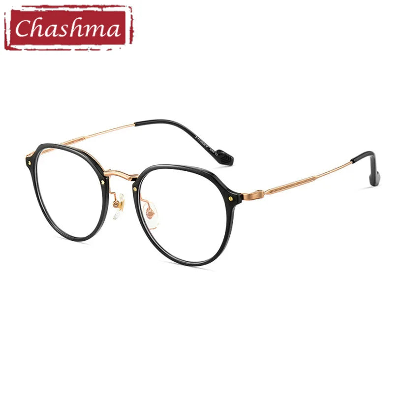 Chashma Women's Full Rim Flat Top Oval Tr 90 Titanium Eyeglasses 98076 Full Rim Chashma Black Gold