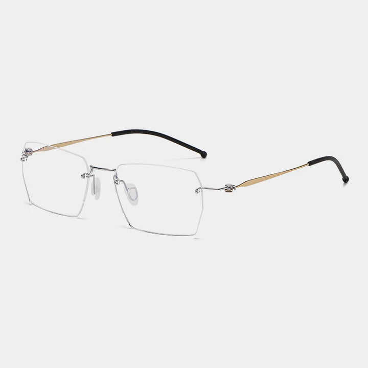 Hdcrafter Unisex Rimless Square Screwless Titanium Eyeglasses 5937 Rimless Hdcrafter Eyeglasses Silver-Gold  