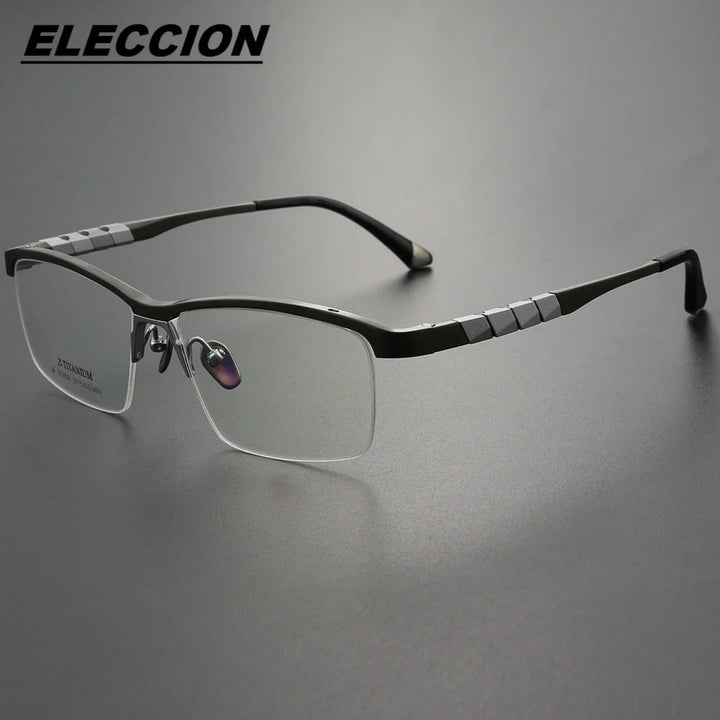 Eleccion Unisex Semi Rim Big Square Titanium Eyeglasses 27034 Semi Rim Eleccion Black