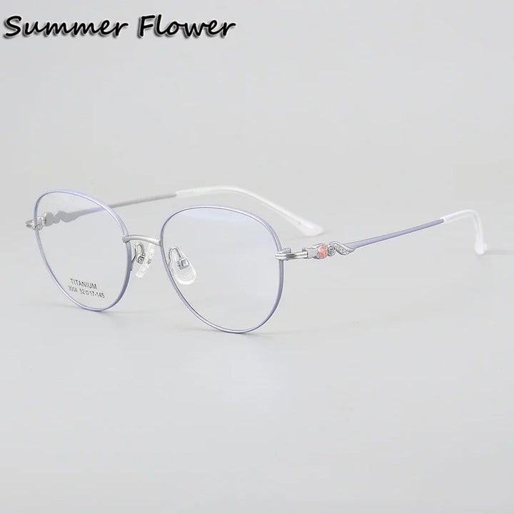 Summer Flower Women's Full Rim Oval Round Titanium Eyeglasses 83004 Full Rim Summer Flower Silver Purple