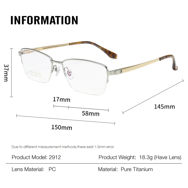Muzz Men's Semi Rim Big Brow Line Square Titanium Eyeglasses 82912