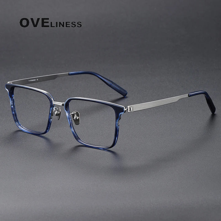 Oveliness Unisex Full Rim Square Screwless Acetate Titanium Eyeglasses 80986 Full Rim Oveliness tortoise blue silver  