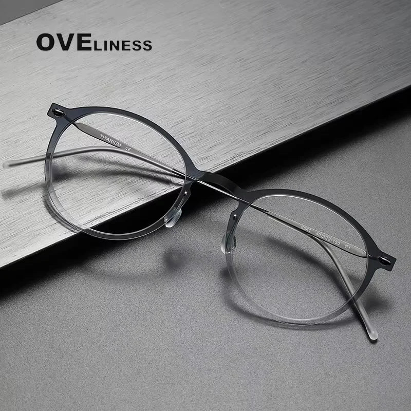 Oveliness Women's Full Rim Round Acetate Titanium Eyeglasses 326541