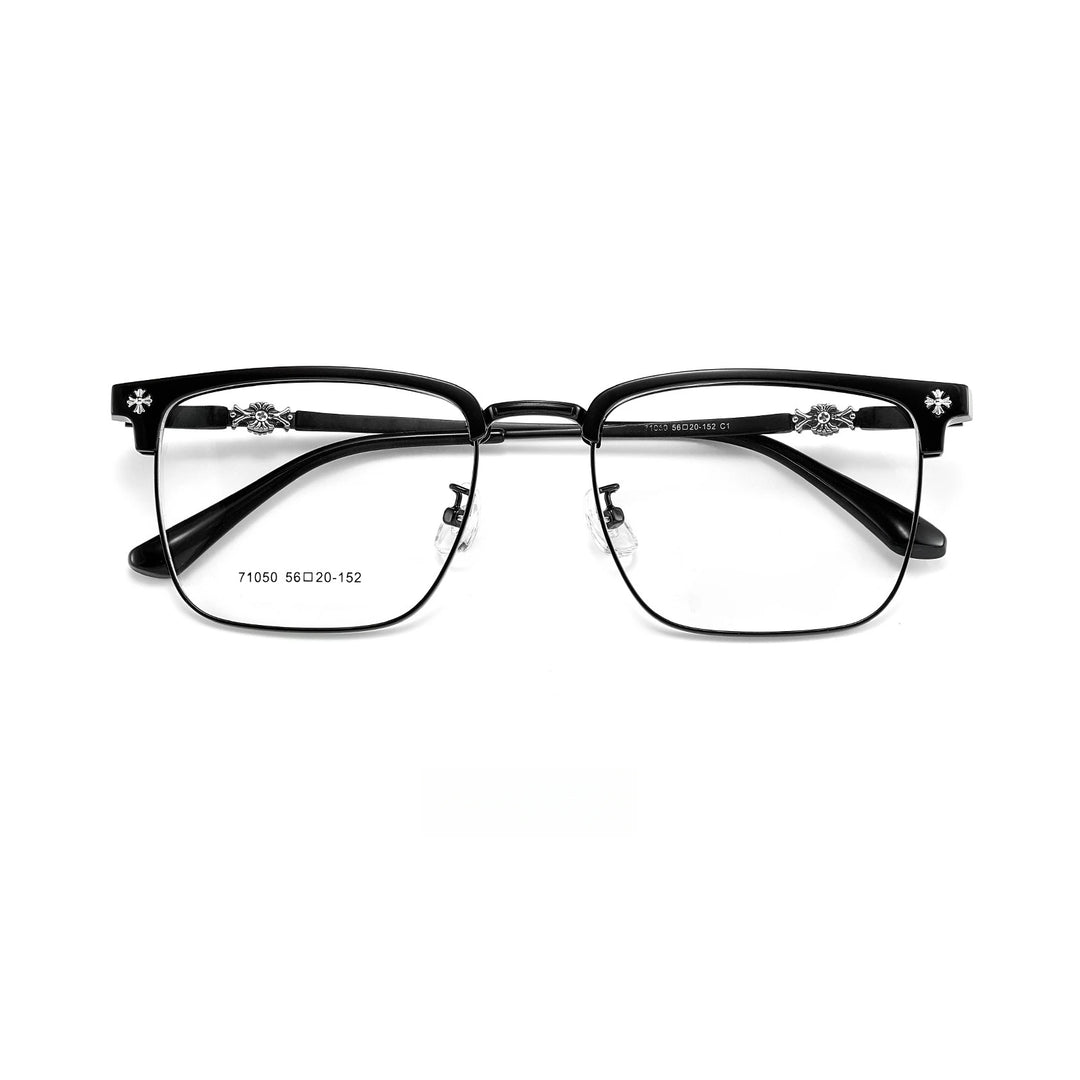 Yimaruili Unisex Full RIm Square Alloy Acetate Eyeglasses 71050 Full Rim Yimaruili Eyeglasses Black C1