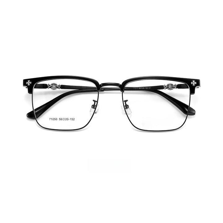 Yimaruili Unisex Full RIm Square Alloy Acetate Eyeglasses 71050 Full Rim Yimaruili Eyeglasses Black C1